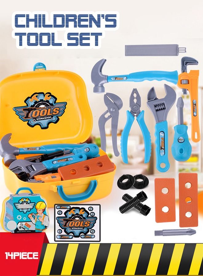 15PCS Kids Tool Set Pretend Play Construction Toy with Tool Box Pliers Hammer Spanner Screwdriver Construction Accessories