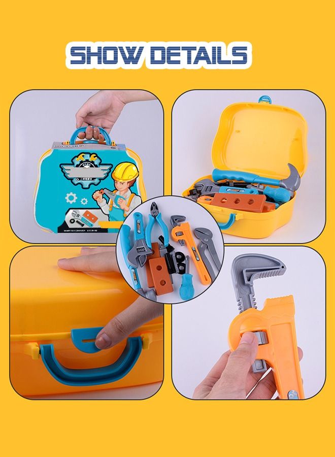 15PCS Kids Tool Set Pretend Play Construction Toy with Tool Box Pliers Hammer Spanner Screwdriver Construction Accessories