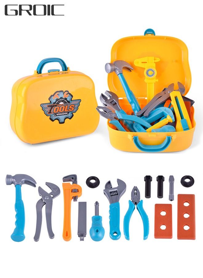 15PCS Kids Tool Set Pretend Play Construction Toy with Tool Box Pliers Hammer Spanner Screwdriver Construction Accessories