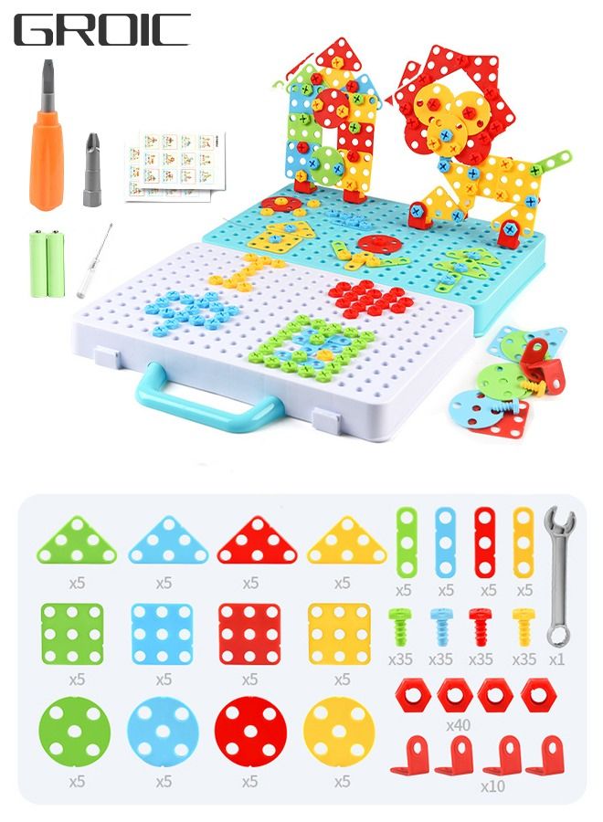 276pcs STEM Learning Toys Construction Engineering Building Block Games with Drill & Screw Driver Tool Set For Kids