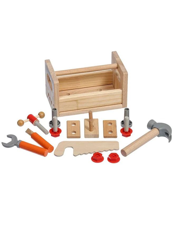 Wooden Play Tool Box For Kids Pretend Play Tools Set With Vise Screwdriver Hammer Saw Wrench Toys Carpenter Role Play Toys Construction Mechanic Tools Set For Kids 2+Years Boys Girls