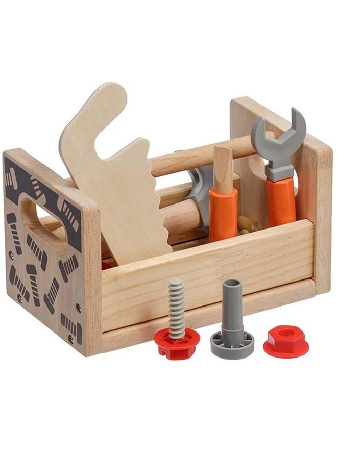 Wooden Play Tool Box For Kids Pretend Play Tools Set With Vise Screwdriver Hammer Saw Wrench Toys Carpenter Role Play Toys Construction Mechanic Tools Set For Kids 2+Years Boys Girls