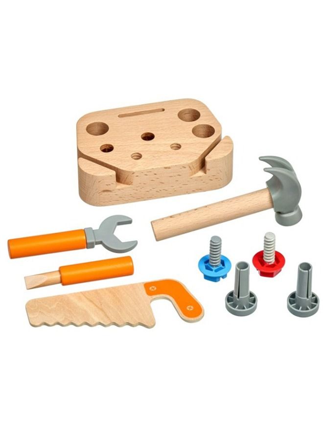 Wooden Play Tools Set Kit For Kids Portable Pretend Play Tools Set With Screwdriver Hammer Saw Wrench Toys Carpenter Role Play Toys Construction Mechanic Play Tool Set For Kids 2+Years Boy Girl