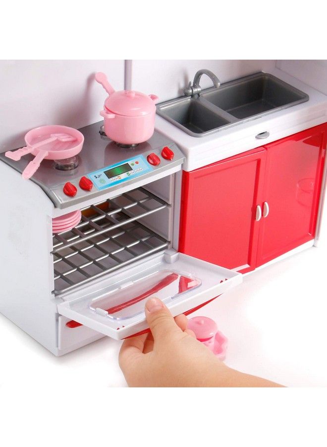 Gourmet Red Doll Modern Kitchen Mini Toy Playset With Lights And Sounds Perfect For 12 Inch Dolls