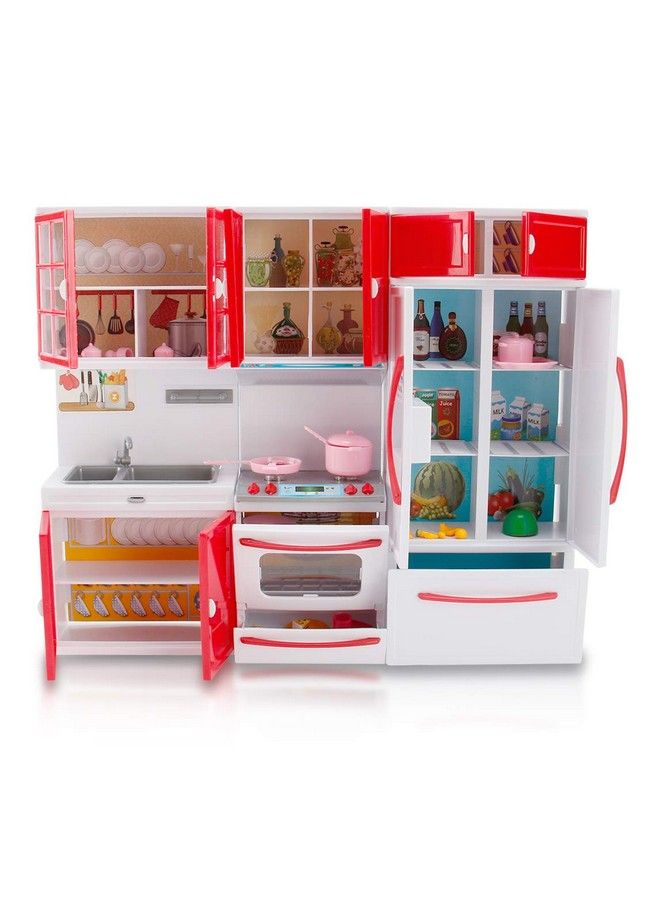 Gourmet Red Doll Modern Kitchen Mini Toy Playset With Lights And Sounds Perfect For 12 Inch Dolls