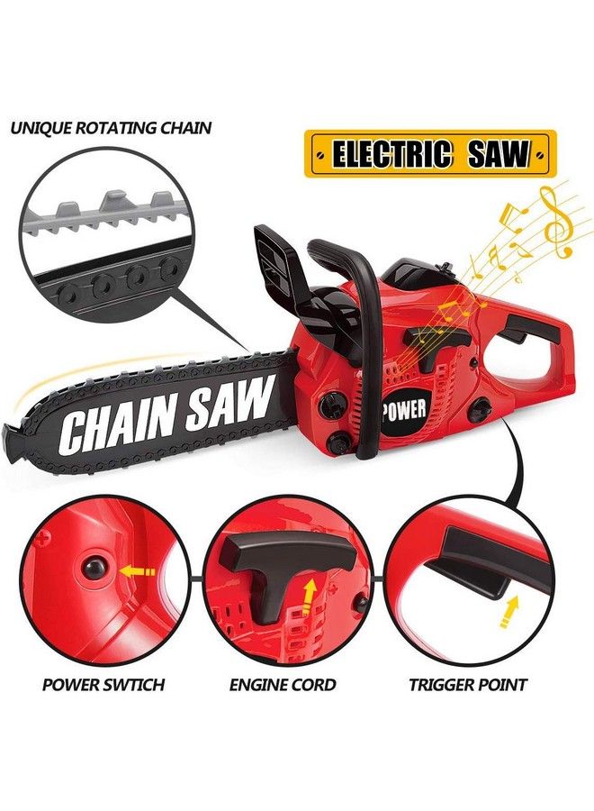 Power Construction Tool Electric Chainsaw Toy Play Set With Rotating Chain And Realistic Sounds Kids Pretend Construction Garden Yardwork