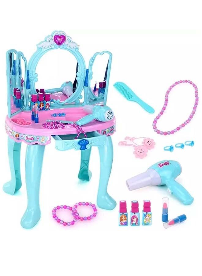 Kids Beauty Set Makeup Kit For Girls With Dressing Table Mirror Music Pretend Play Toys For Girls Role Play Toys For Kids Beauty Set For Kids Girls Kids Make Up Set Toys For Girls 2+Years Pink