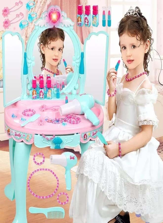 Kids Beauty Set Makeup Kit For Girls With Dressing Table Mirror Music Pretend Play Toys For Girls Role Play Toys For Kids Beauty Set For Kids Girls Kids Make Up Set Toys For Girls 2+Years Pink