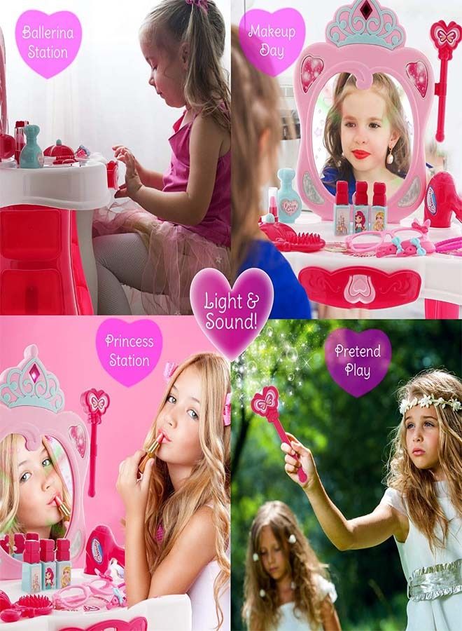 Kids Beauty Set Makeup Kit For Girls With Dressing Table Mirror Music Pretend Play Toys For Girls Role Play Toys For Kids Beauty Set For Kids Girls Kids Make Up Set Toys For Girls 2+Years Boys