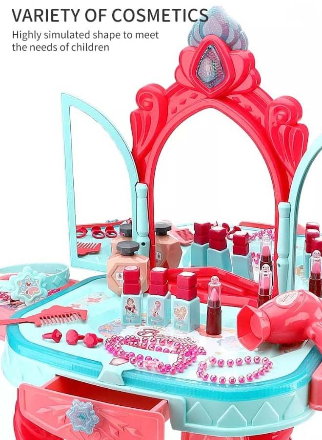 Kids Beauty Set Makeup Kit For Girls With Dressing Table And Chair Mirror Music Pretend Play Toys For Girls Role Play Toys Beauty Set For Kids Girls Kids Make Up Set Toys For Girls 3+Years