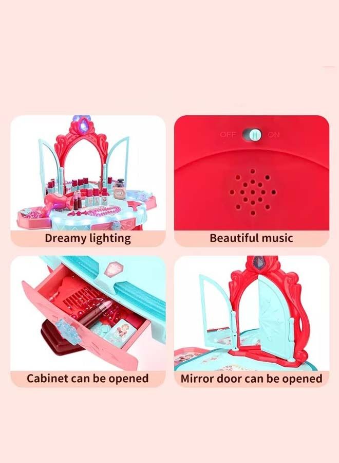 Kids Beauty Set Makeup Kit For Girls With Dressing Table And Chair Mirror Music Pretend Play Toys For Girls Role Play Toys Beauty Set For Kids Girls Kids Make Up Set Toys For Girls 3+Years