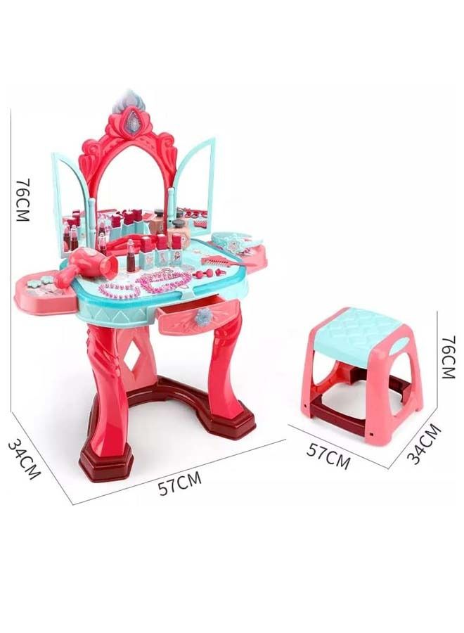 Kids Beauty Set Makeup Kit For Girls With Dressing Table And Chair Mirror Music Pretend Play Toys For Girls Role Play Toys Beauty Set For Kids Girls Kids Make Up Set Toys For Girls 3+Years