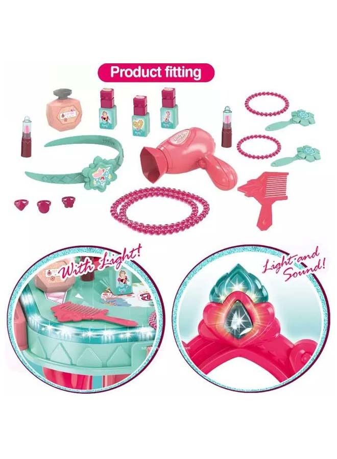 Kids Beauty Set Makeup Kit For Girls With Dressing Table And Chair Mirror Music Pretend Play Toys For Girls Role Play Toys Beauty Set For Kids Girls Kids Make Up Set Toys For Girls 3+Years