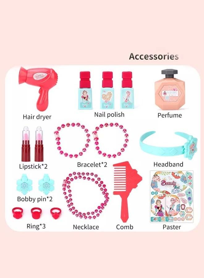 Kids Beauty Set Makeup Kit For Girls With Dressing Table And Chair Mirror Music Pretend Play Toys For Girls Role Play Toys Beauty Set For Kids Girls Kids Make Up Set Toys For Girls 3+Years