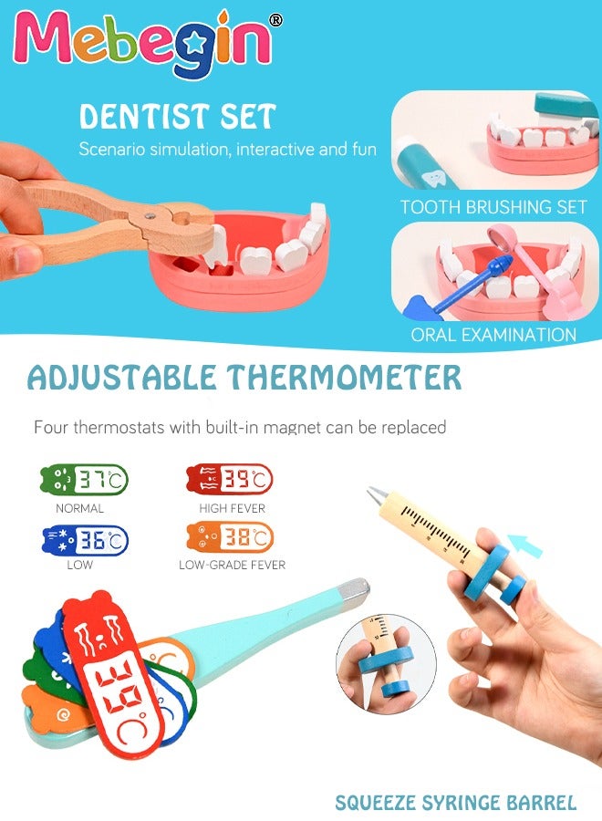 36 Piece Dentist Kit for Kids Pretend Playset Educational Professional Doctor Toys Medical Role Play Carrying Case Dress-up Costume Holiday Gift for Boys Girls Blue