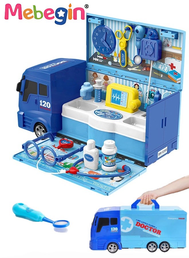 21PCS Bus-shaped Doctor Playset with Rich Accessaries, 2 in 1 Medical-themed Kit, Creative Doctor Role Play Kit, Fun Role Playing Game, Easy to Carry and Store, Ideal Gift for Kids