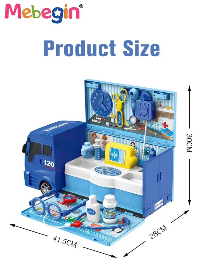 21PCS Bus-shaped Doctor Playset with Rich Accessaries, 2 in 1 Medical-themed Kit, Creative Doctor Role Play Kit, Fun Role Playing Game, Easy to Carry and Store, Ideal Gift for Kids