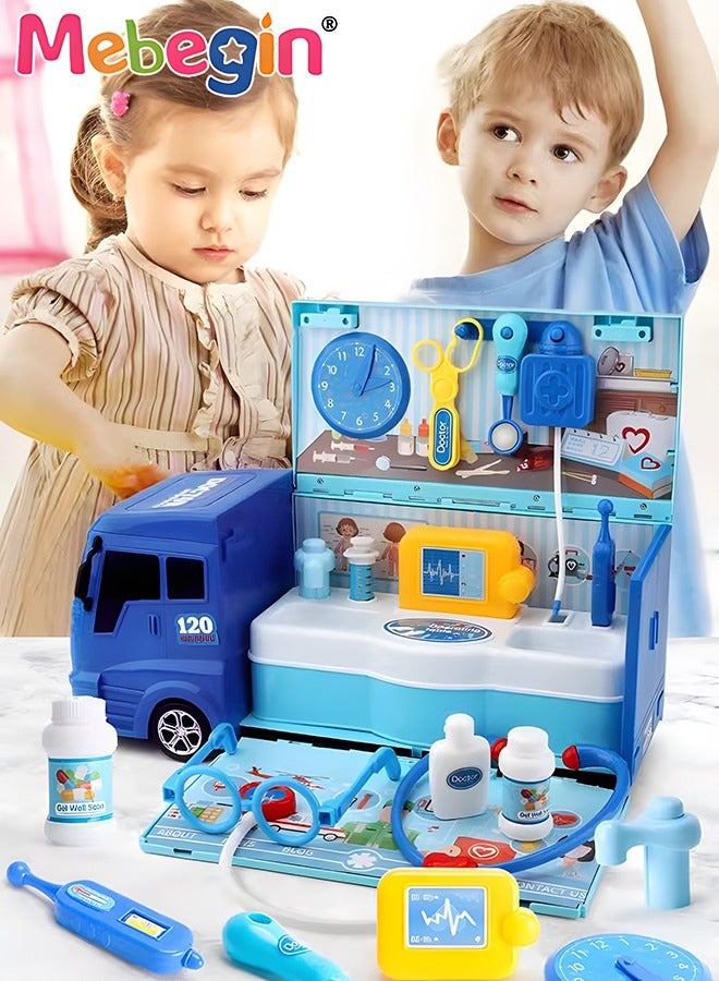 21PCS Bus-shaped Doctor Playset with Rich Accessaries, 2 in 1 Medical-themed Kit, Creative Doctor Role Play Kit, Fun Role Playing Game, Easy to Carry and Store, Ideal Gift for Kids