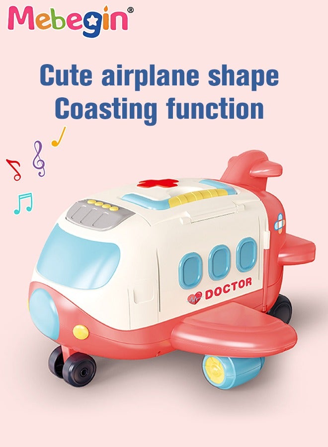 Mini Medical Aircraft, Airplane Deforming Hospital Playset with Music and Light, Pretend First-aid Station with Dolls and Other Accessories, Fun Role Playing Game, Ideal Gift for Kids Aged 3+