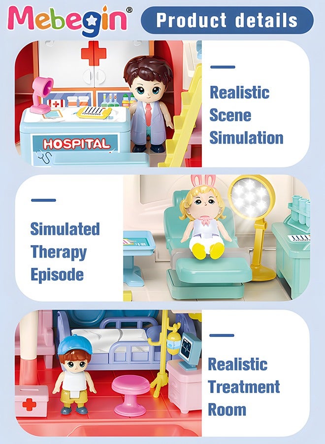 Mini Medical Aircraft, Airplane Deforming Hospital Playset with Music and Light, Pretend First-aid Station with Dolls and Other Accessories, Fun Role Playing Game, Ideal Gift for Kids Aged 3+