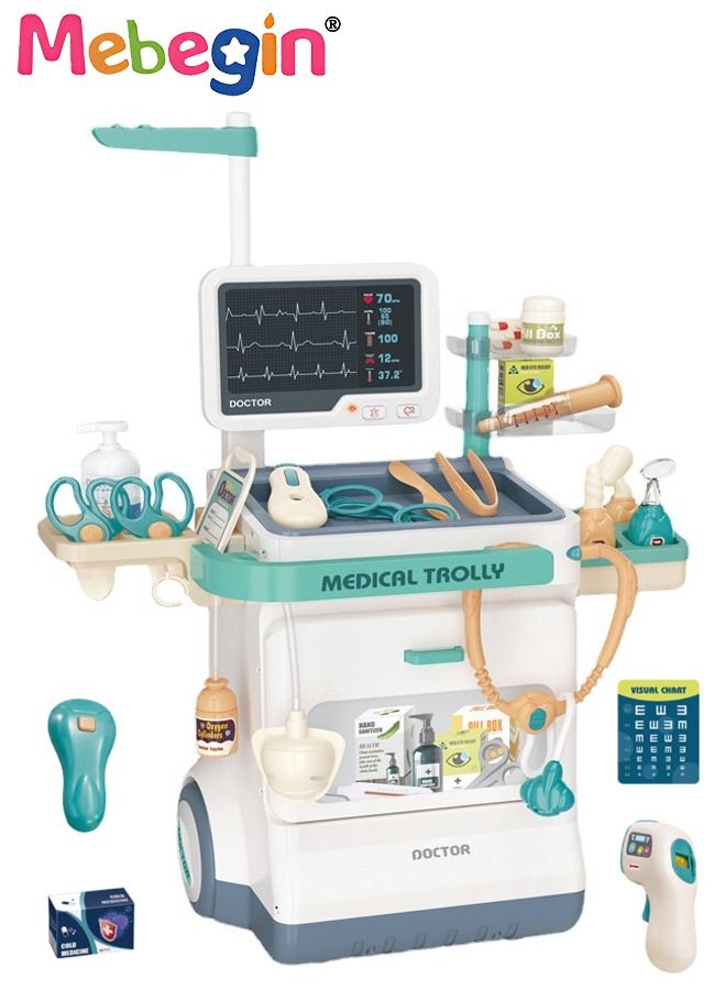 Doctor Kit for Kids, Pretend Medical Station Set for Boys Girls, 26Pcs Pretend Play Medical Kit Toy, Mobile Cart with Sound and Light Functions, Kids Doctor Kit for Toddlers Birthday Gift