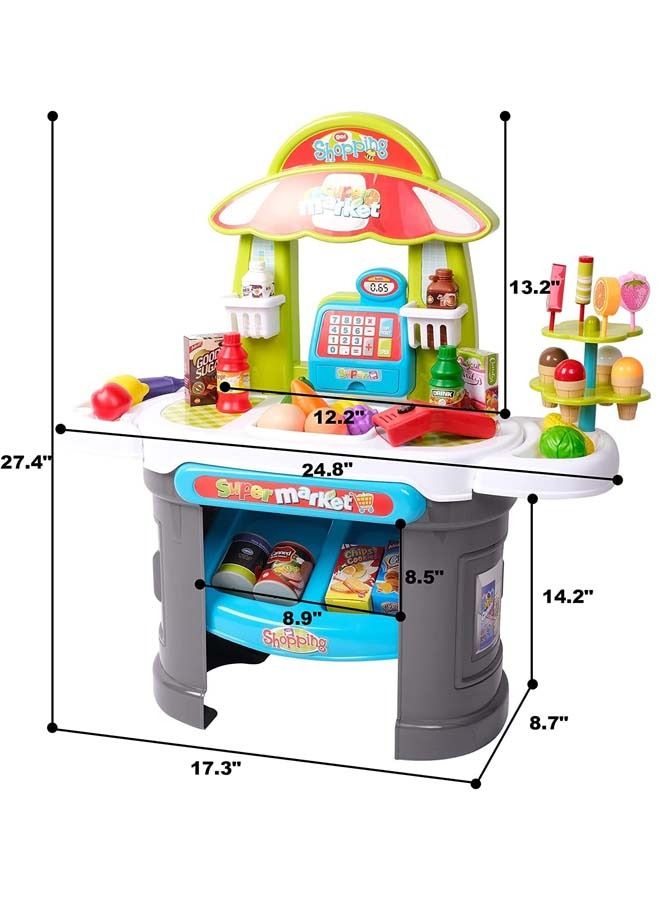 Supermarket Playset For Kids With Various Kitchen Set Accesorries Pretend Play Toys Pretend Role Play Toys Kitchen Playset Shopping Cart Supermarket Playset Toys For Kids 2+ Years Boys Girls