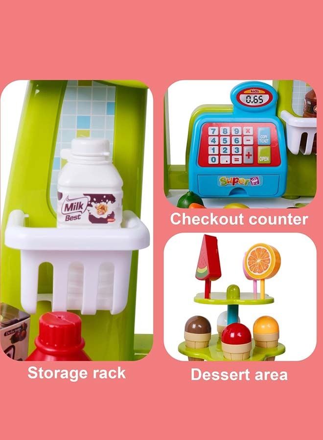 Supermarket Playset For Kids With Various Kitchen Set Accesorries Pretend Play Toys Pretend Role Play Toys Kitchen Playset Shopping Cart Supermarket Playset Toys For Kids 2+ Years Boys Girls