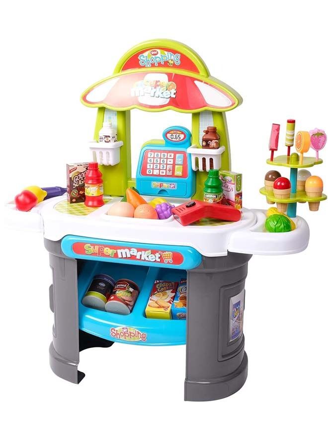 Supermarket Playset For Kids With Various Kitchen Set Accesorries Pretend Play Toys Pretend Role Play Toys Kitchen Playset Shopping Cart Supermarket Playset Toys For Kids 2+ Years Boys Girls