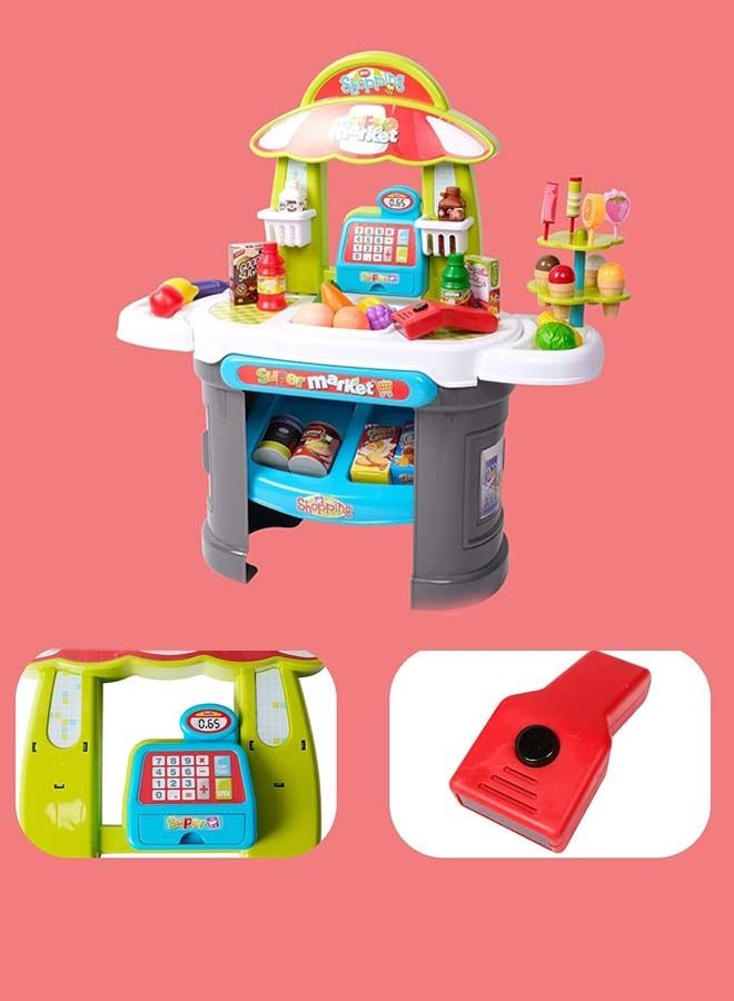 Supermarket Playset For Kids With Various Kitchen Set Accesorries Pretend Play Toys Pretend Role Play Toys Kitchen Playset Shopping Cart Supermarket Playset Toys For Kids 2+ Years Boys Girls