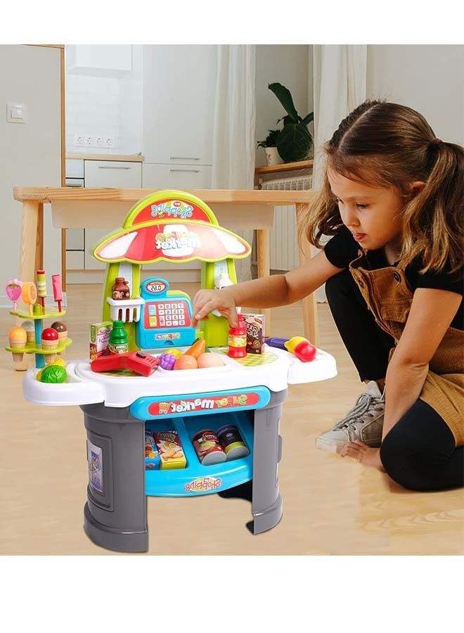 Supermarket Playset For Kids With Various Kitchen Set Accesorries Pretend Play Toys Pretend Role Play Toys Kitchen Playset Shopping Cart Supermarket Playset Toys For Kids 2+ Years Boys Girls