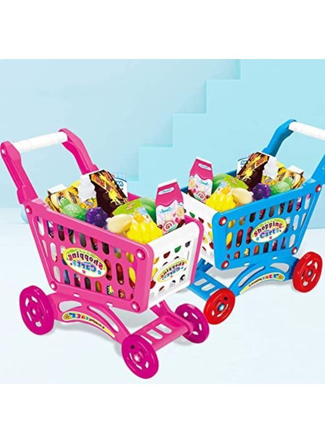 Simulation shopping cart Kids Mini Cart Toy Children Shopping Trolley Play Set With Fruit Vegetables Food Handcart Pink