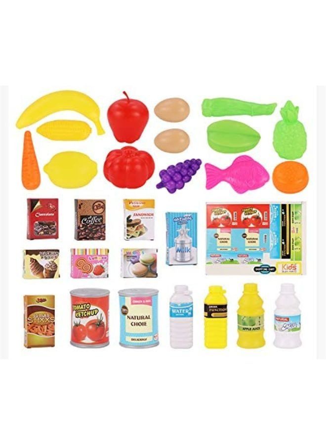 Simulation shopping cart Kids Mini Cart Toy Children Shopping Trolley Play Set With Fruit Vegetables Food Handcart Pink