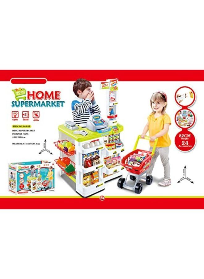 Kids Simulation Supermarket Shopping Cart Combination Set Scan Cash Register Toys Supermarket Combination Set And Scanner Color Green.