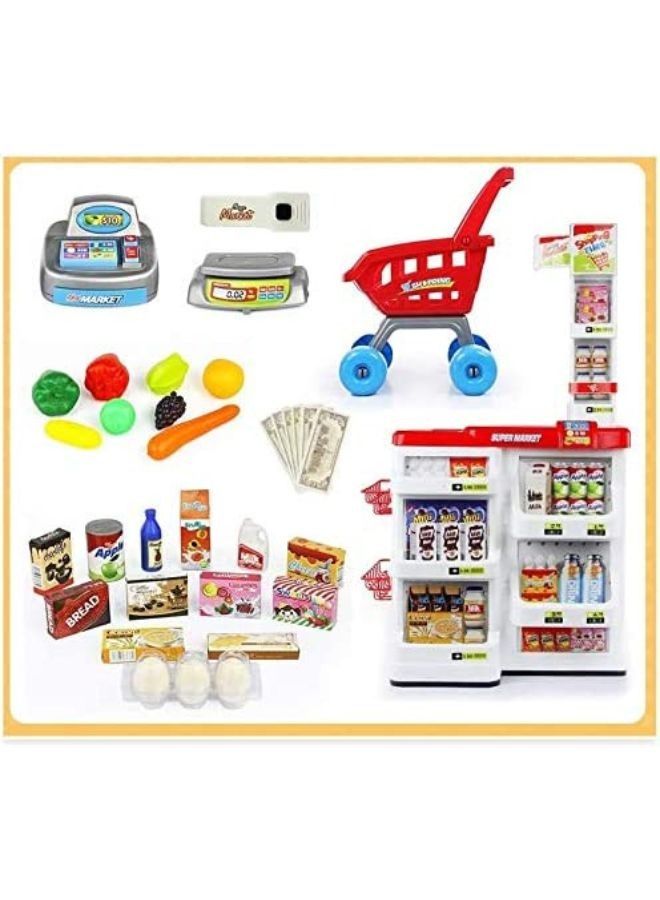 Kids Simulation Supermarket Shopping Cart Combination Set Scan Cash Register Toys Supermarket Combination Set And Scanner Color Green.