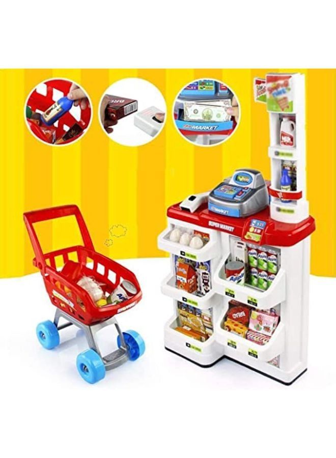 Kids Simulation Supermarket Shopping Cart Combination Set Scan Cash Register Toys Supermarket Combination Set And Scanner Color Green.