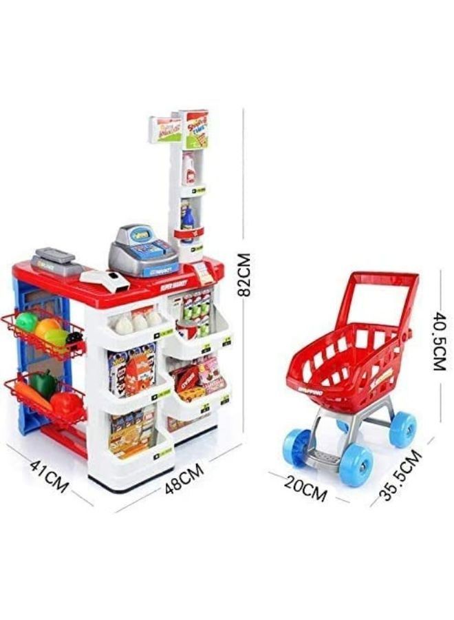 Kids Simulation Supermarket Shopping Cart Combination Set Scan Cash Register Toys Supermarket Combination Set And Scanner Color Green.