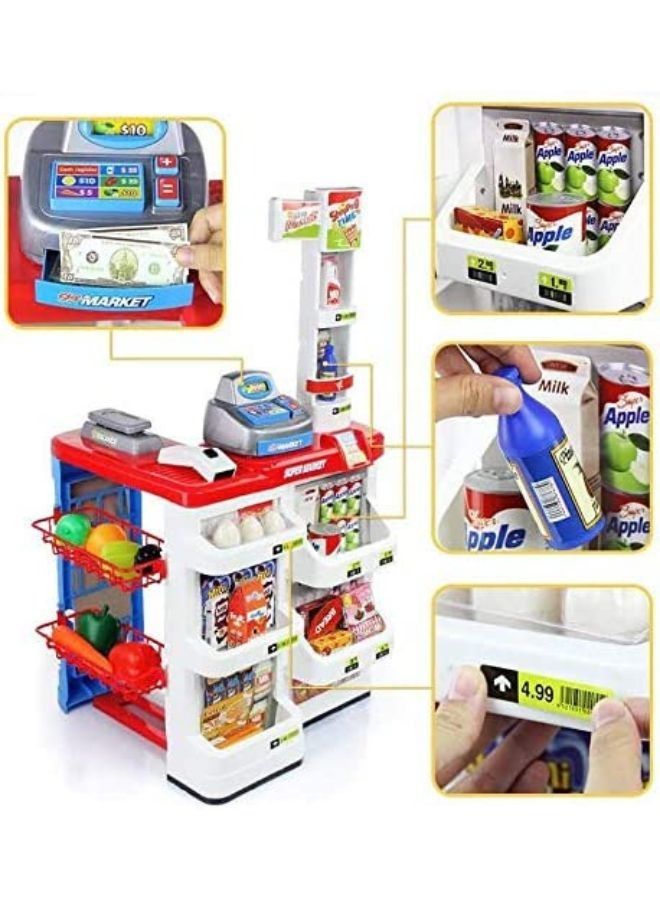 Kids Simulation Supermarket Shopping Cart Combination Set Scan Cash Register Toys Supermarket Combination Set And Scanner Color Green.