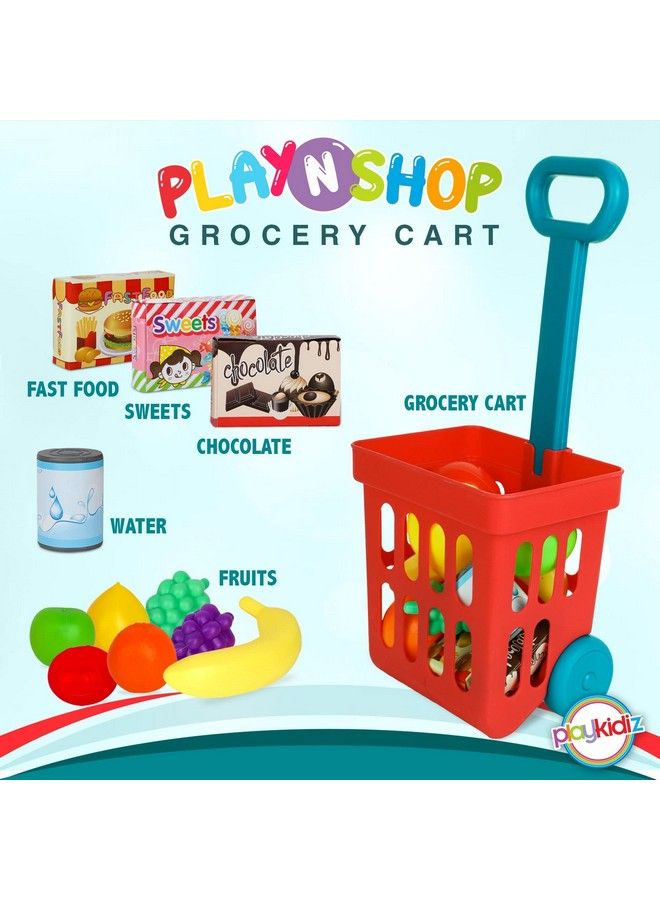 Toy Shopping Cart Play Set Plastic Food Toys Interactive Play Set Learning Resources & Pretend Play Fun Ages 3+