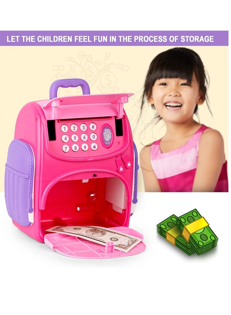 ATM Bank Money Saving Bank for Real Money Cash Coin School Bag Musical Money Safe for Kids Savings Bank with Finger Print Sensor