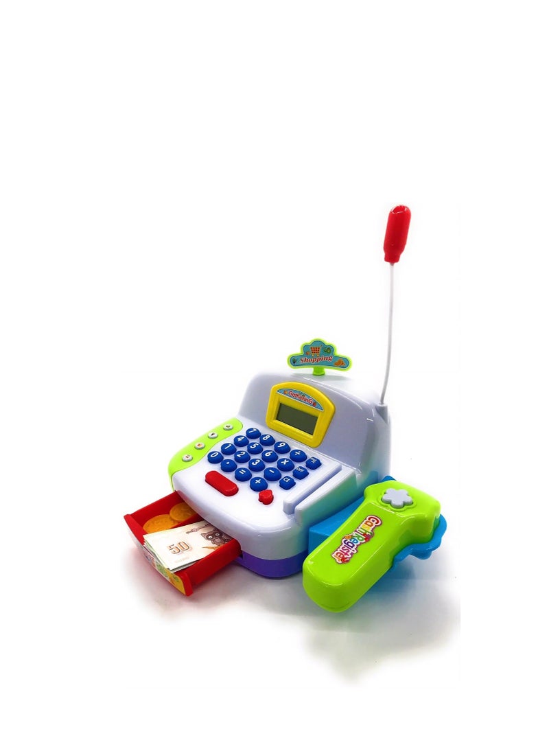 Real Calculator Kids Cash Register Toy - Interactive Play Till for Boys & Girls Educational Shopping Toy with Lights Sounds & Play Money