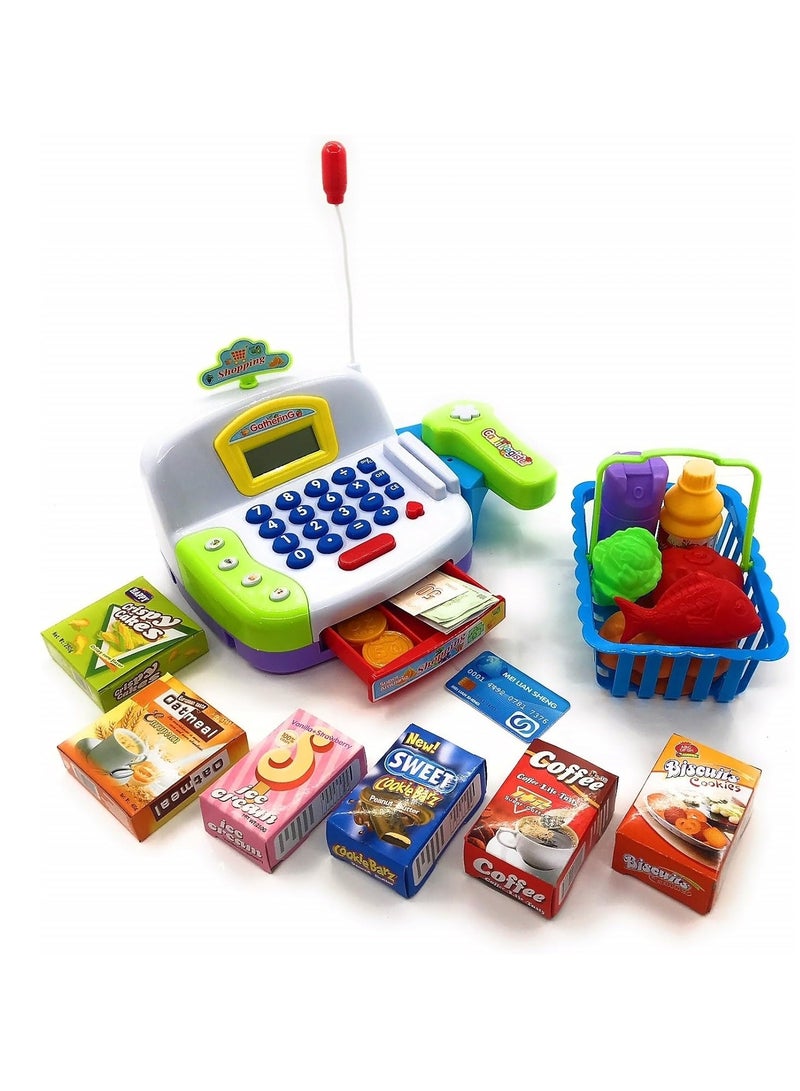 Real Calculator Kids Cash Register Toy - Interactive Play Till for Boys & Girls Educational Shopping Toy with Lights Sounds & Play Money