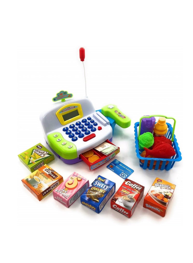 Kids Cash Register Toy with Real Calculator Interactive Play Till for Boys & Girls Fun Learning Toy with Lights Sounds and Play Money