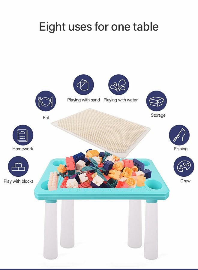 4 in 1 Toddler Activity Table with 300PCS Building Blocks, Large Building Blocks Compatible Bricks Toy Building Block, Water Table, Building Block Table with Storag Learning Table