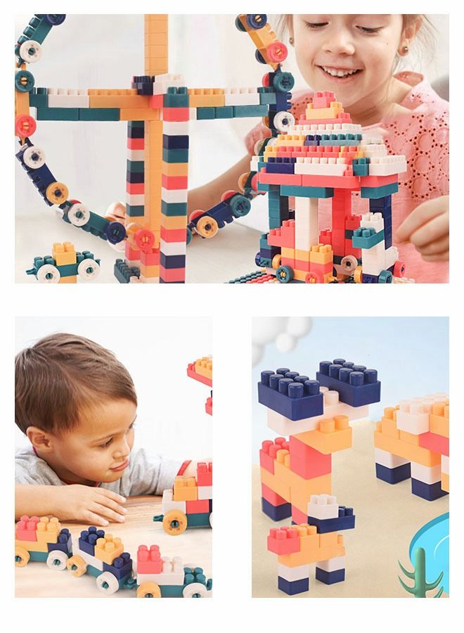 4 in 1 Toddler Activity Table with 300PCS Building Blocks, Large Building Blocks Compatible Bricks Toy Building Block, Water Table, Building Block Table with Storag Learning Table