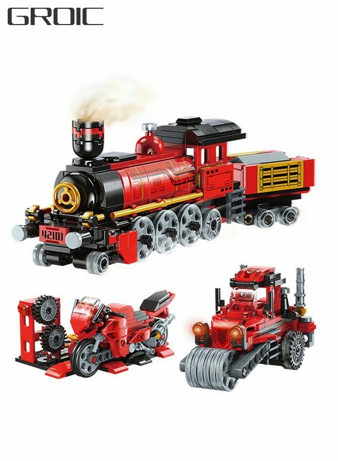 3 In 1 Toy Building Set, Boy Train Building Set, Creative Stem Toys For Kids, Lego Train Tractor Motorcycle Blocks, Creative Kids Gifts