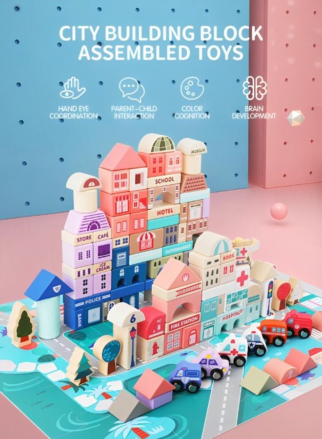 115 PCS Wooden Building Blocks with City Map Construction Building Sets,Wooden Toddler Toys,Preschool Learning Educational Toys,Stacking Blocks Montessori Toys for Kids