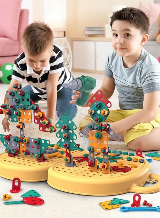 329 PCS Educational Construction Toys with Electric Drill Building Toys Creative Puzzle Kit 2D 3D Educational Building Blocks Construction Games Tool Kits Develop Fine Motor Skills