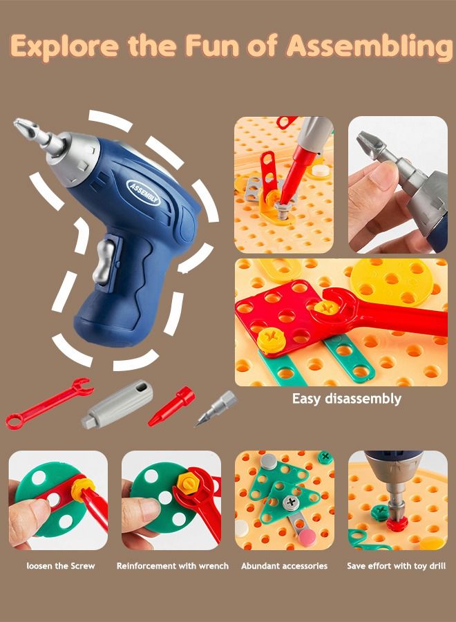 329 PCS Educational Construction Toys with Electric Drill Building Toys Creative Puzzle Kit 2D 3D Educational Building Blocks Construction Games Tool Kits Develop Fine Motor Skills