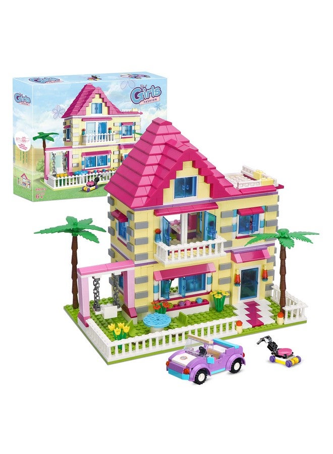 Girls Friends House Building Kit Big Villa Building Blocks City Family Beach House Model Toy Set Apartment Room Playset With 4 Mini People For Girls Kids Aged 8 And Up 892 Pcs