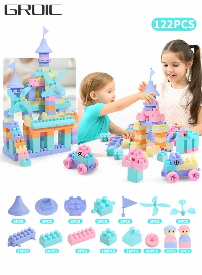 220 Pcs Building Blocks Set Children's Toys, Intelligence Assembling Scenes Light-Colored Building Blocks with Number & Cartoon Sticker Colorful Stackable Blocks